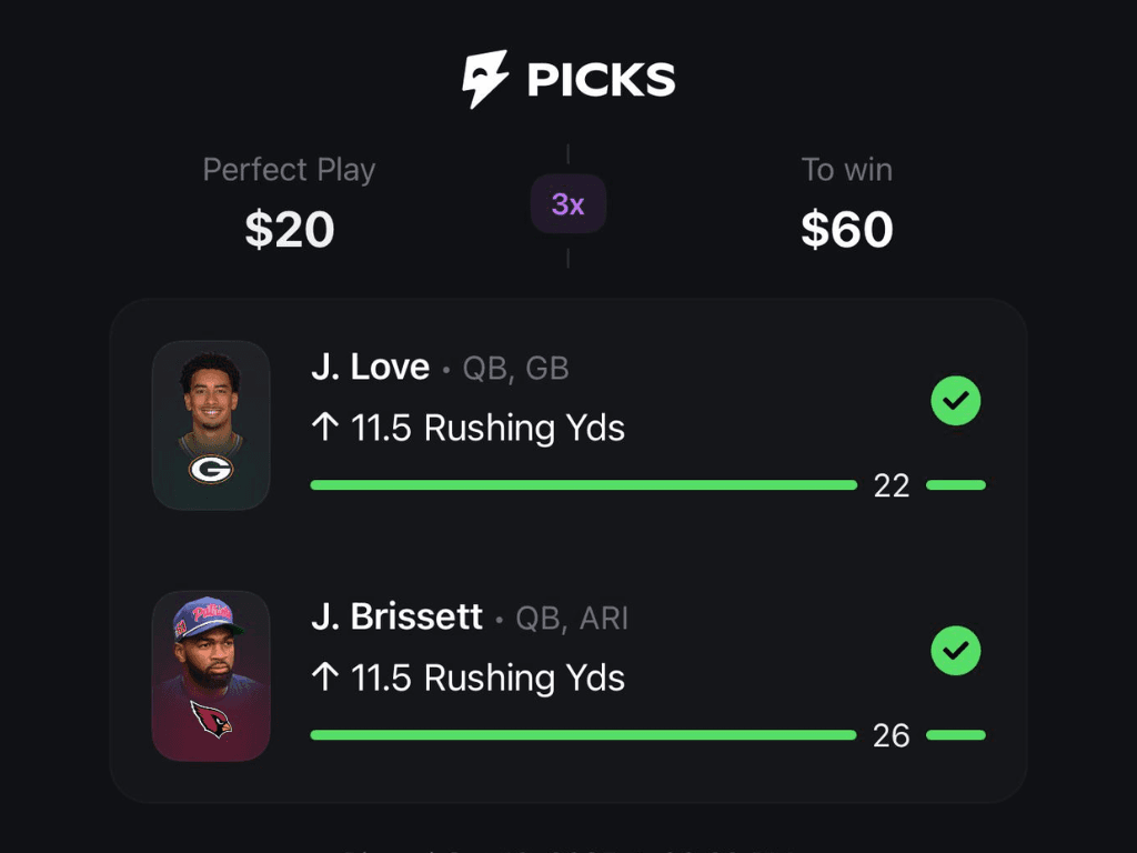 Betr Picks perfect play, $20 for $60, both legs won